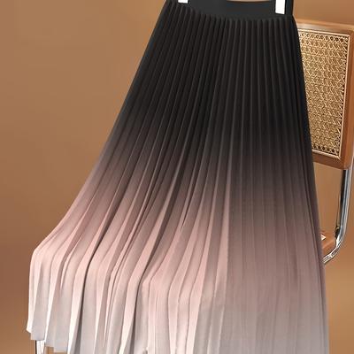 TEMU Women's Elegant Gradient Pleated Skirt - Polyester With Elastic Waistband, Machine Washable Versatile For Casual & Formal Wear, Cute Skirts, Smooth Texture Fabric Image