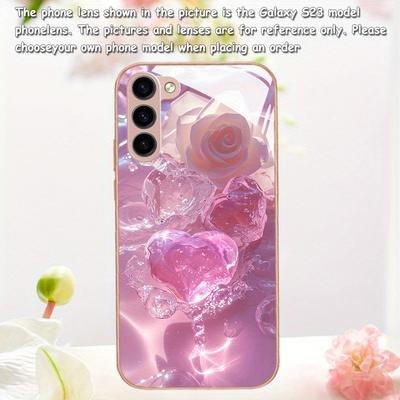 TEMU Tempered Glass Phone Case For Galaxy S24/s24 Plus/s24 Ultra, S23/s23 Plus/s23 Ultra, S22/s22 Plus/s22 Ultra - Pink Ice Heart Rendering Tempered Glass Phone Case Image