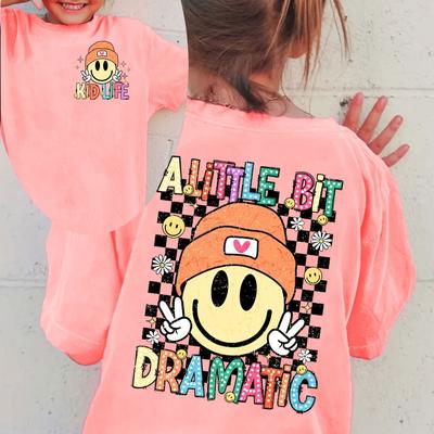 "TEMU Gourd Doll "a Dramatic" Cartoon Print Girls' Loose-fitting Pink T-shirt - Casual Summer Top With Design, Short Sleeve, Asymmetrical Hem, Casual Summer Top| Graphic Tee|" Image
