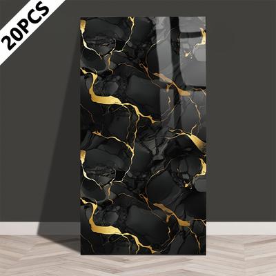 TEMU 20/40pcs Luxewall 3d Marble Effect Self-adhesive Pvc Wall Tiles, Waterproof And Easy To Clean, Texturized Wallpaper For Kitchen, Bathroom, Living Room, And Bedroom Decor Image