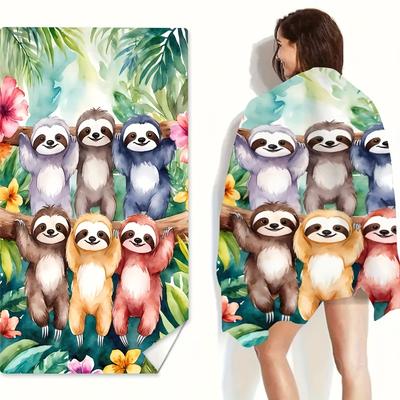 TEMU 1pc Sloth Pattern Beach Towel, Suitable For Seaside , Swimming Pools, Bathrooms, Camping Trips, And Yoga Fitness, A Versatile Beach Towel. Image
