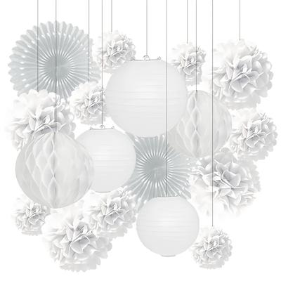 TEMU 19pcs Wedding White Party Decorations Hanging Paper Lanterns, White Paper Fans, White Paper Honeycomb Ball Hanging Tissues For Bride Shower Engagement Ceremony Image
