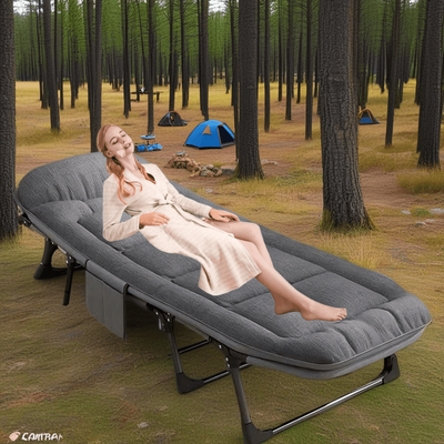 TEMU Sleek Portable Folding Bed With Adjustable Headrest & Armrests - Lightweight, Breathable Fabric, 6-position Height Adjustment, Camping, Travel, Home, Office, And Dorm , Camping Furniture Image