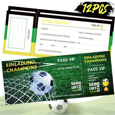 TEMU 12pcs Football Party Invitation Card - Theme Birthday Football Ticket, , Unisex, Pre Filled , Quick Fill, Suitable For Football Birthday Parties, Events, And School Activities Image