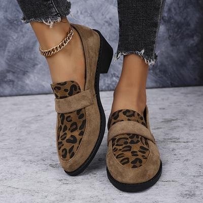 TEMU Women's Retro Leopard Print Loafers - Slip-on Chunky Heel Pumps, Cover Upper With Animal Pattern, Comfortable All- For Casual Or Formal Wear Image