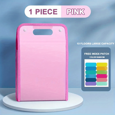TEMU 1pc Large Capacity 13-layer Expanding File Folder - Durable Pvc A4 Document Organizer, Portable Vertical Storage Bag With Labels For Home, Office & School (blue, Pink, Light Blue) Image