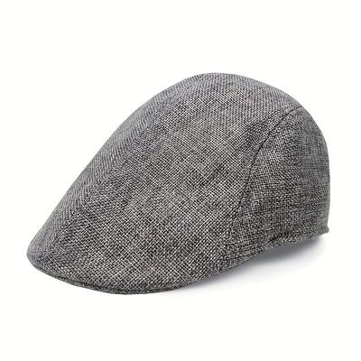 TEMU Vintage Black Beret Cap With Gray Stripes - 100% Polyester, Breathable Mesh Lining, Soft & Comfortable Fashion Hat For Men And Women, , Casual Attire, Berets For Me Image