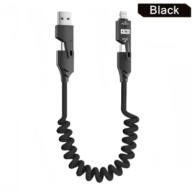 TEMU 65w Breathing Light 4-in-1 Data Cable, Travel, Car Charging The , Spring Telescopic Charging Cable For , Xiaomi, , Huawei, Oppo, For Iphone 15 14 11 8 7 6 And Ipad Series Of Products Image