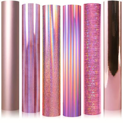 TEMU 6pcs Rose Golden Permanent Vinyl Stickers, Geometric Pattern, Mixed Color, Shimmery Finish, Glitter, 12x10 Inches, Self-adhesive, For Diy Cup, Home Decor, Car, Festival Decoration Image