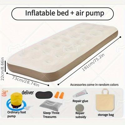 TEMU Portable Inflatable Mattress Set With Pump, Pillow, Storage Bag - Outdoor Air Bed Sleeping Pad For Tent Camping And Hiking Use Image