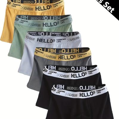 TEMU 6pcs Men's Boxer Briefs - Breathable & Comfortable Elastic Waistband Underwear, Assorted Colors (black, Yellow, Green, White, Black), Shortie Style For Daily & Casual Wear Image