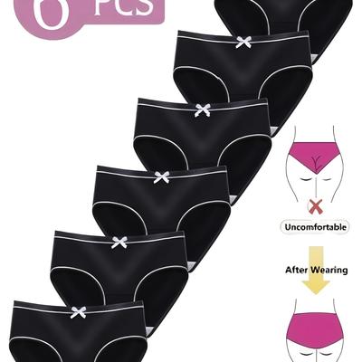 TEMU 6pcs Girls' Cute Bow Briefs - Comfortable & Breathable Ribbed Underwear, Sports And Casual Wear, Ideal For Students And Teens, Casual Wear Briefs | Cute Underwear | Breathable Image