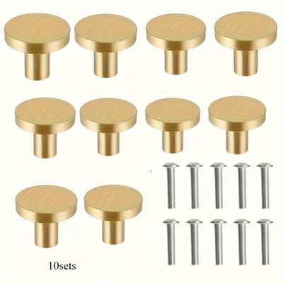 TEMU 5/10 Sets Of Golden Polished Metal Drawer Knobs, 20x25mm - Bar Style Single Hole Handles For Cabinets, Wardrobes & Dressers With Screws Included, Knobs For Cabinets And Drawer Image