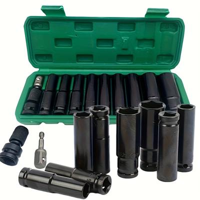 TEMU 11pcs Impact Socket Set With Adapter - Carbon Steel, 10-24mm Hex Tools For Automotive Repair, Includes Portable Storage Case Image