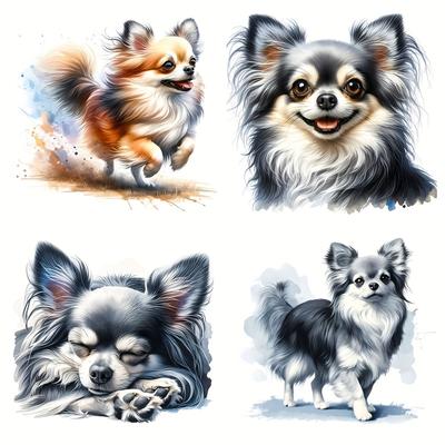 TEMU Four-in-one Chihuahua Long Hair Pattern Sticker, High Film Double-sided Printing Color , Stickers, Scratch-proof Stickers, Motorcycle Stickers, Car Bumper Stickers, Body Decoration Stickers Image