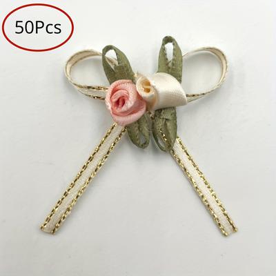 TEMU 50pcs Of Stylish Rose Bows Featuring Floral , Assorted Colors For Crafting And Gift Wrapping - Weddings, , Birthdays, And Home Decoration. Image