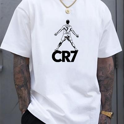 TEMU 's Fashion Cr7 Letter Short Sleeve, Cool And Stylish For Summer, Comfortable All-match Image