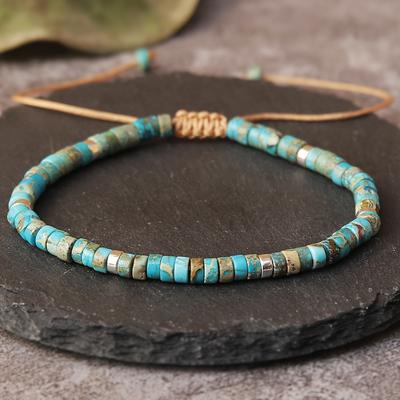 TEMU Blue Turquoise Stone Bracelet - 4mm Delicate Beaded Bracelet With Adjustment, Natural Stone - Of Friendship Image
