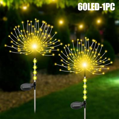 TEMU 60led Solar Fireworks Lights, 8 Lighting , Suitable For Garden, Terrace Lawn, Birthday Wedding Party Decoration - Warm White/white/ Image