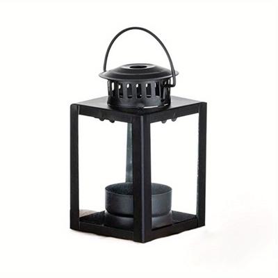 TEMU 1pc Black Iron Wind Lantern – Retro Wrought Iron Candle Holder With Clear Glass & Metal Frame, Windproof Design For Outdoor, Garden, Wedding, And Home Decor, 10.1x6.2cm Image