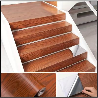 TEMU Self-adhesive Wood Grain Stair Stickers - Peel And Stick Wall Decals, Removable Wear-resistant Floor Stickers - Waterproof, Moisture-proof Furniture Renovation Stickers - Home Decoration Image