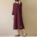 Femmes Robe Longue Maxi Robe Robes en coton et lin Robe Décontractée Mode Extérieur Soirée Fête Coupe régulière Uni manche longue Col ras du cou Vin Vert Véronèse Kaki Été