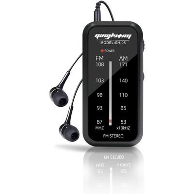 Kleines tragbares Radio, J-985 AM/FM-Taschenradio mit Kopfhörern, batteriebetriebenes Radio mit Image