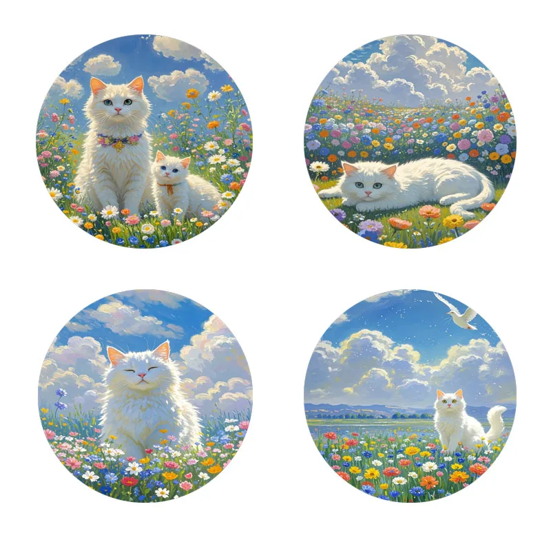 4-teilige Untersetzer mit Katzenmuster, geeignet für die tägliche Familientreffenverzierung, Küchen, Büros und rutschfeste Holzuntersetzer Image