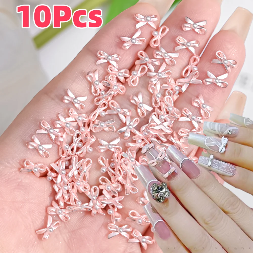 10Pcs 3D Ballett Tanzen Schuhe Bowknot Nagel Charms Rosa Legierung Fliege Band Nail art Dekoration Französisch DIY Maniküre Zubehör