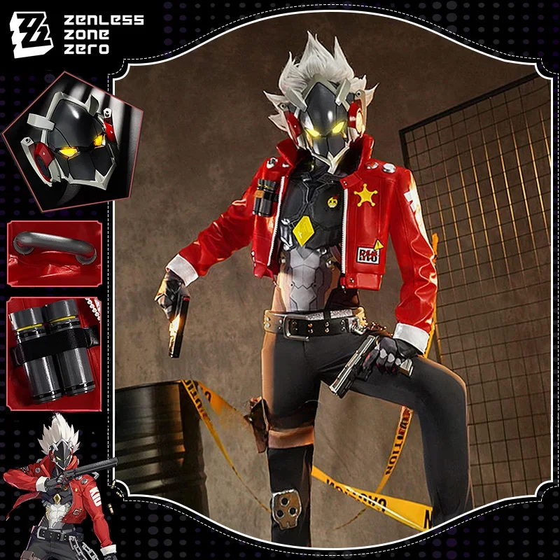 Billy Kid Cosplay Kostüm Gesichtsbedeckung Beleuchtete Maske Spiel Zenless Zone Zero Cunning Hares Lederuniform Halloween Party Herren Image