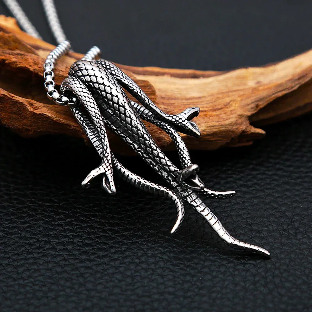 Große Größe Vintage Schlange Anhänger Halskette Edelstahl Punk Tier Halskette Für Männer Einzigartige Biker Schmuck Geschenke Dropshipping