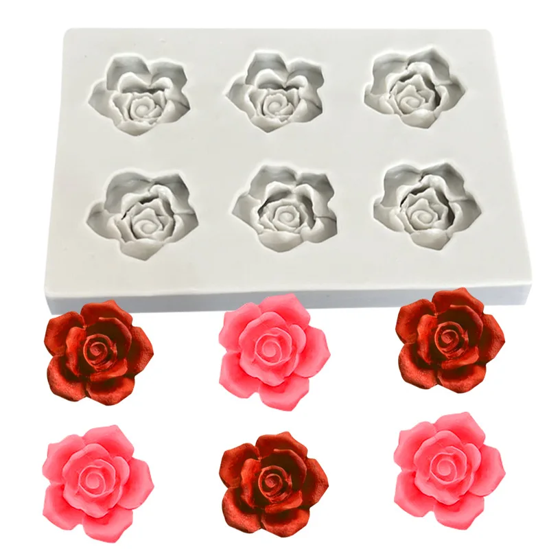 6-Loch Rose Pfingstrose Silikonform handgemachte Mini Blume geformt Süßigkeiten Schokolade Kuchen Oberfläche Dekoration Backwerkzeug Harz Handwerk Form Image