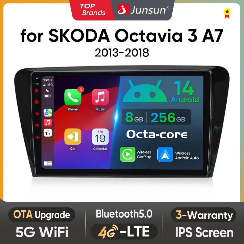Junsun AI Drahtlose CarPlay für Apple Android 14 Auto Auto Radio für SKODA Octavia 3 A7 2013 2014 2015 2016-2018 multimedia Stereo Image