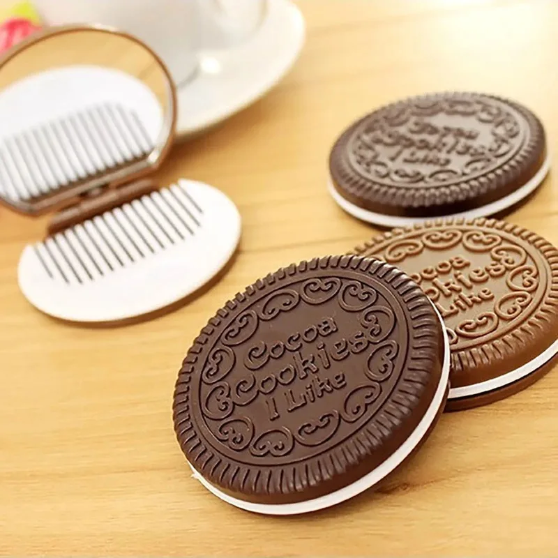 1pc Einfache Ins Nette Oreo Schokolade Keks Spiegel Outdoor Tragbare Spiegel Mini Klapp Make-Up Spiegel Taschenspiegel
