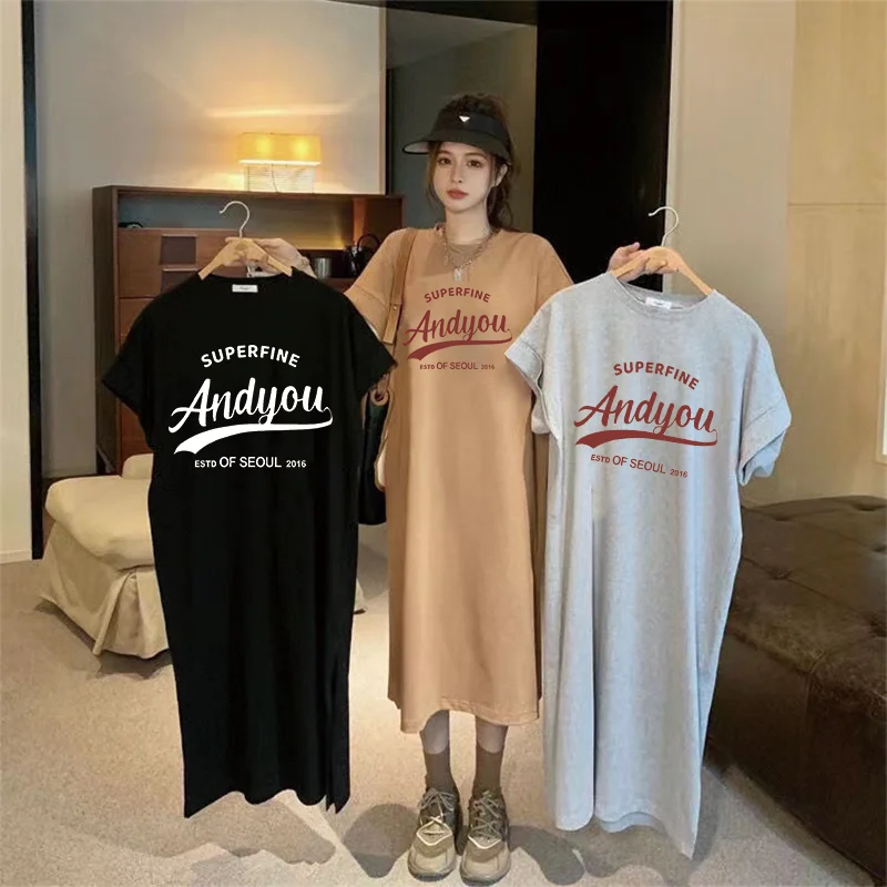 Sommer Europäische und Amerikanische Buchstaben Trendiges bedrucktes Kurzarmkleid für Frauen Schwangere Frauen Lockeres und bequemes Kleid Image