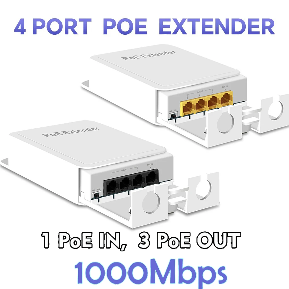 4 Port POE Extender POE Extender Gigabit Repeater 100/1000 Mbit/s Outdoor-Netzwerkkarte IP55 VLAN 44–57 V für POE-Kamera Wierless AP Image