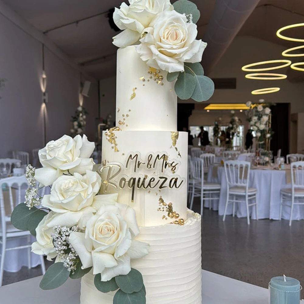 Personalisierter Hochzeitstortenaufsatz, individueller Name, Schriftzug, Acryl-Kuchenaufsatz für Hochzeit, rustikale Party-Kuchendekoration Image