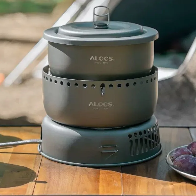 Outdoor Kochtopf Set ALOCS CW-C05 Camping Tragbare Einfache Lagerung Picknick Topf Mit Alkohol Herd Explosion Proof Herd Abdeckung Topf Image