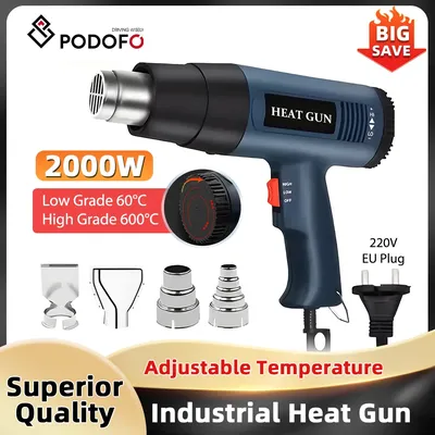 Podofo Heat Gun 110V 2000W 4 Nozzles 60-600℃ Infinitely Adjustable Standard Combination EU Plug for Soldering Shaping Drying