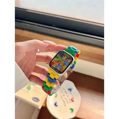 Süßes Regenbogen armband für iwatch ultra 10 9 8 7 6 5 4 se Kunststoff armband für Apple Watch 42mm Image