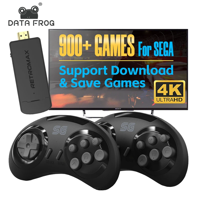 DATA FROG-Console de jeu vidéo rétro sans fil, 4K, 16 bits, 900 jeux intégrés, compatible HDMI, SEGA, David, GBA