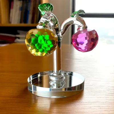 Crystal 3pcs Apple Tree Figurine Glass Apple Fruit Paperweight Table Ornament Handmade Fruit