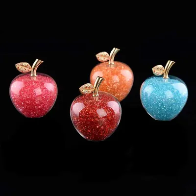 Colorful Crystal Craft Glass Apple Paperweight with Diamond Natural Stone Home Decor Ornament Fruit