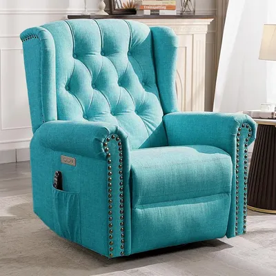 Power Swivel Rocking Glider Recliner Chair with Heat and Vibration, Wingback Tufted Upholstered