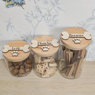 TEMU Personalized Jar, Custom Name Glass Storage Container, Personalized Paw Print Dog Snack Holder Image