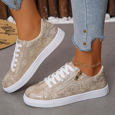 TEMU Women's Fashionable Glitter Sneakers - Casual Low Top Lace-up With Round Toe, Synthetic Upper, Rubber Sole, Shoes, Casual Footwear | Glittery Sneakers | Laceup Sneakers Image