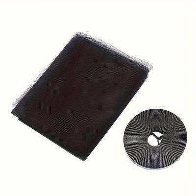 TEMU 1pc Self-adhesive Window Screen Mesh - Diy Removable & Cuttable Black Plastic Netting With Magnetic Closure For , & Insect Protection, House Screens Image