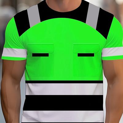 TEMU Men's Casual Short Sleeve T-shirt, Regular Fit Round Neck, Breathable Fabric For Casual Attire & Outdoor Activities, Plus Size Image