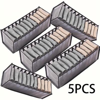 TEMU 3-pack Elegant Non-woven Fabric Mesh Storage Bins, Foldable Underwear And Pants Organizer For Closet, Space-saving Drawer Divider For Jeans And Apparel Image