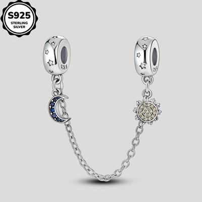TEMU 925 Sterling Silver Charm Bracelet - Elegant Cubic Zirconia Pendant, Ideal For Women's Fashion Jewelry Gift, , Accessory, Bracelet | Star Moon Design | Jewelry, Moon Jewelry Image